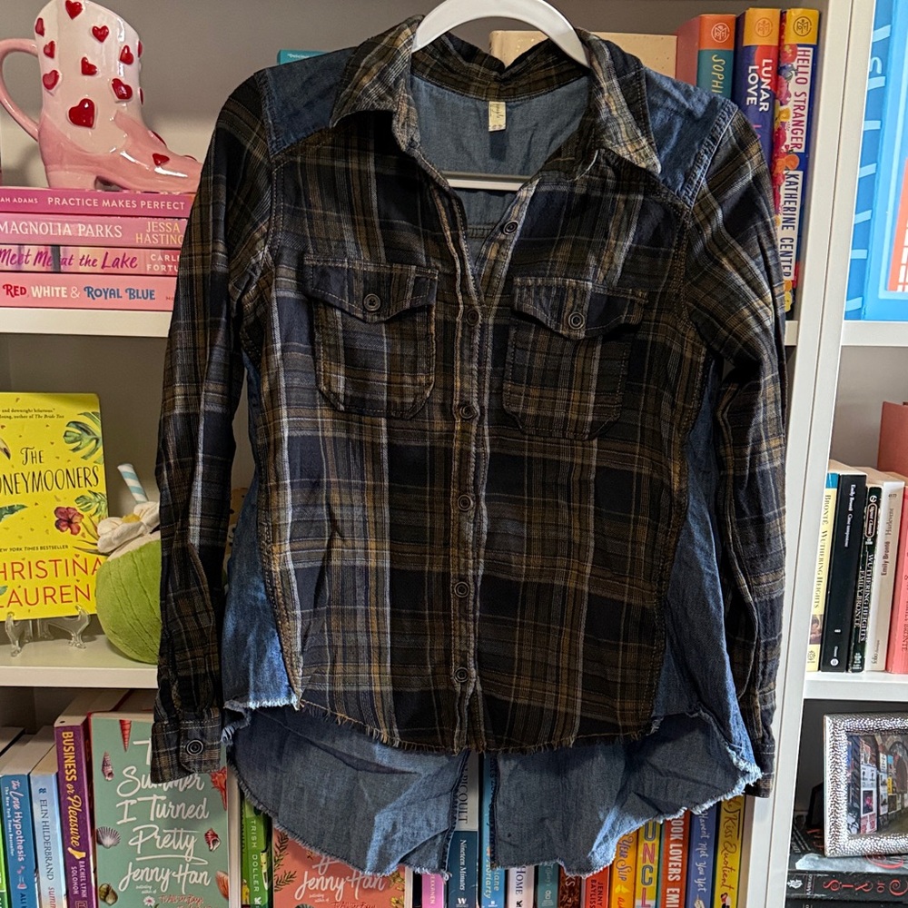 Free People Plaid Button Down Shirt - Blue and Brown